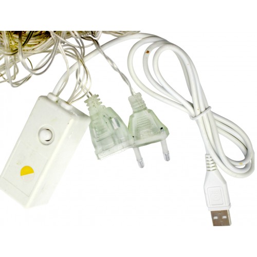 Гірлянда-штора Роса-мішура200LED USB,реле 8 реж.,10ліній білий теплийL-3м H-0,6м№1945-07
