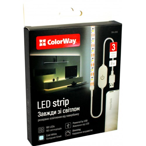 LED стрічка ColorWay USB холодний білий L-3м №CW-LD03