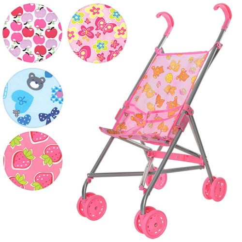 Коляска для ляльок металева, тростина, 8 коліс, передні поворотні, 53х25х46см 4 кольори (12) (24) 9302W