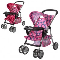 Коляска для ляльок металева 4 колеса, передні поворотні, козирок, кошик, столик (4) 9304BWT/025