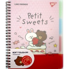 Блокнот А5 80арк. кліт. пласт. обкл.,софт-тач Line Friends №765737/Yes/(40)