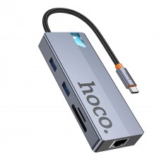 Концентратор (Hub) Hoco HB52 8 портів (HDTV+RJ45-100Mbps+SD/TF+PD+Type-C3.0+USB3.0*2) grey