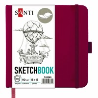 Скетчбук 80/110 150х150мм тв.обкл. PU, сливовий №743365/Santi/(16)