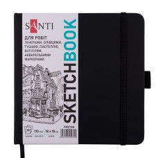 Скетчбук 80/110 180х180мм тв.обкл. PU, чорний №743193/Santi/(8)