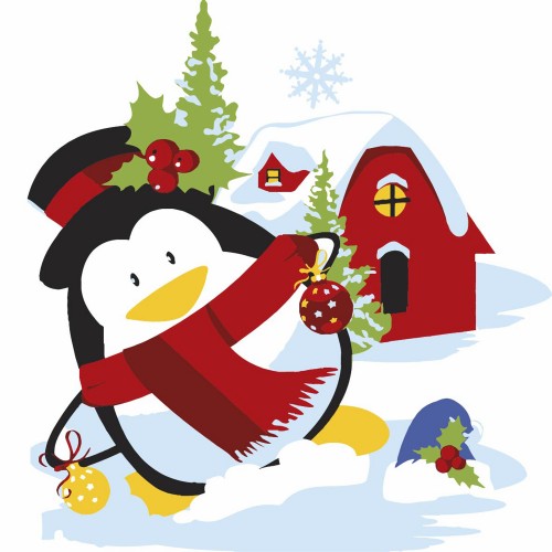 Картини по номерах "Пінгвін біля будинку" 20х20см №HH8003/Strateg/