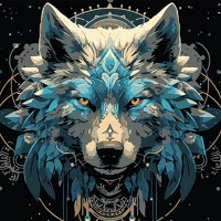 Картини по номерах "Портрет вовка в мистецькому стилі" 40х40см на чорному фоні /Strateg/