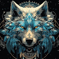 Картини по номерах "Портрет вовка в мистецькому стилі" 40х40см на чорному фоні /Strateg/