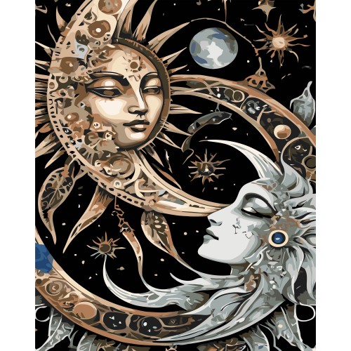 Картини по номерах "Сонце і Місяць" 40х50см на чорному фоні №AH1238/Strateg/