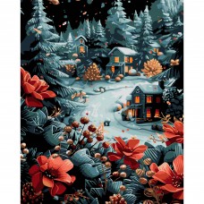 Картини по номерах "Домівки у засніжених ялинках" 40х50см на чорному фоні №AH1242/Strateg/