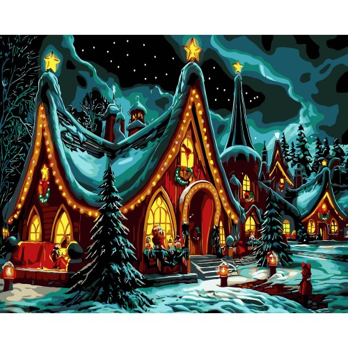 Картини по номерах "Святковий будинок" 40х50см на чорному фоні №AH1243/Strateg/