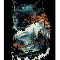 Картини по номерах "Кішка в подвійній експозиції" 40х50см на чорному фоні №AH1128/Strateg/