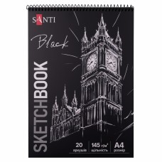 Скетчбук пруж. 20/145 А4 тв.обкл. чорний блок 743241/Santi/(10)