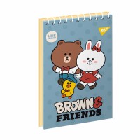 Блокнот пруж. A7 80арк. кліт. карт. обкл. Line Friends №151968/Yes/(6)