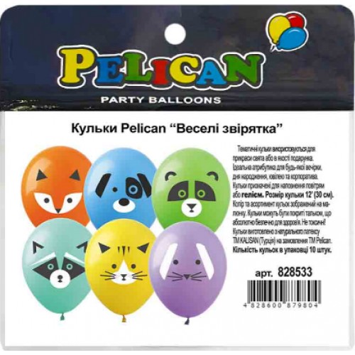 Набір кульок повітр. "Веселі звірятка" 12"/30см 10шт №828533/Pelican/(1)(10)