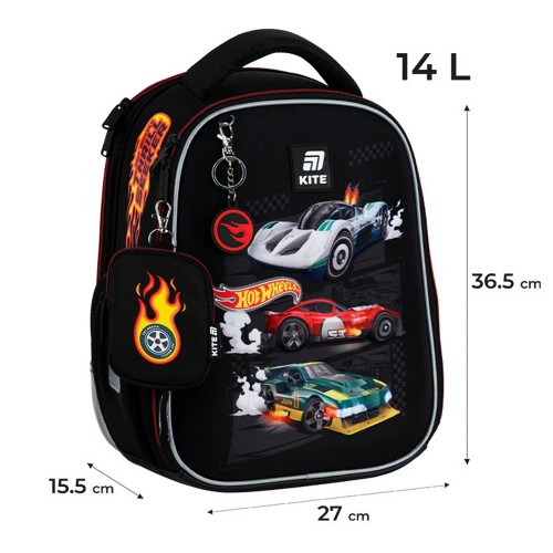 Набір: рюкзак 2від.,2карм.+пенал+сумка для взуття "Kite" Hot Wheels №SET_HW25-555S(4)