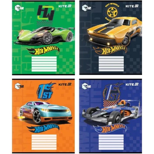 Зошит 12арк. кос. лін. "Kite" гібрид лак+УФлак Hot Wheels №HW25-235(25)(600)