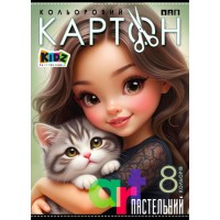 Картон кольор. А4 одностор. 8арк. пастельний №25142/Мандарин/(50)