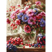 Картини по номерах акрил. "Букет і фрукти" 30х40см №KHO5693/Ідейка/