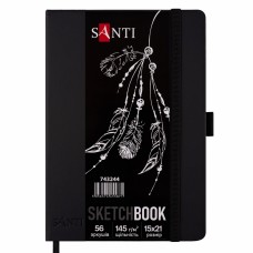 Скетчбук 56/145 15х21см для графіки,чорний,PU №743244/Santi/