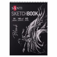 Скетчбук 30/145 А5 для графіки пруж.,чорний №743242/Santi/