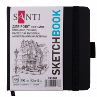 Скетчбук 100/110 120х120мм тв.обкл. PU, чорний №743187/Santi/(10)