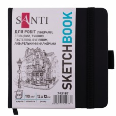 Скетчбук 100/110 120х120мм тв.обкл. PU, чорний №743187/Santi/(10)