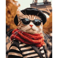 Картини по номерах акрил. "Пухнастик у Парижі" 40х50см №KHO6705/Ідейка/