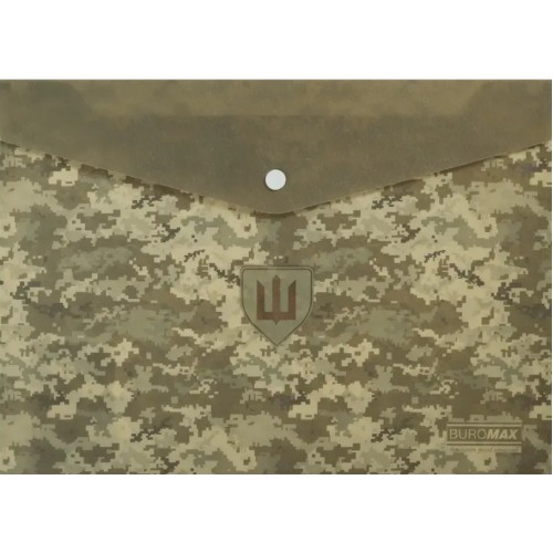 Папка-конверт "Buromax" №BM.3943-04 A4 Military на кнопці,матов. напівпрозор.,зелена(12)