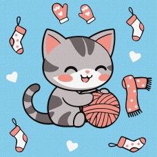 Картини по номерах акрил. для дітей "Котик і клубочок №2" 25х25см №KHO1234/Ідейка/