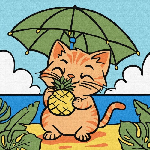 Картини по номерах акрил. для дітей "Котик і ананас" 25х25см №KHO1243/Ідейка/