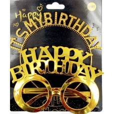 Обруч для волосся та окуляри "It's my birthday" золото