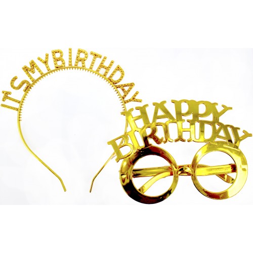 Обруч для волосся та окуляри "It's my birthday" золото