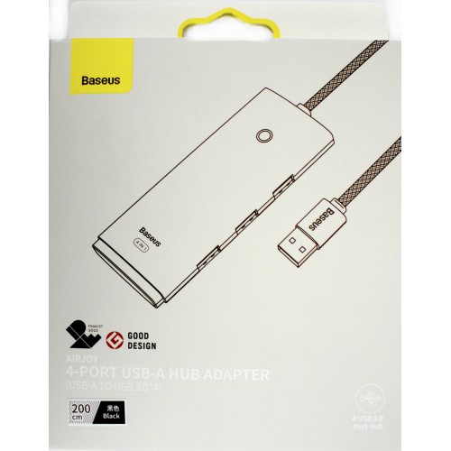 Концентратор (Hub) Baseus Lite Series 4 порти USB-A HUB Adapter  USB 3.0 2m Black