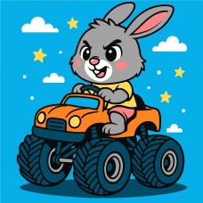Картини по номерах акрил. для дітей Заєць на машині 25х25см KHO1309/Ідейка/