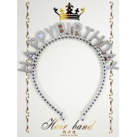 Обруч для волосся "Happy birthday" бусинки срібло №15112(20)