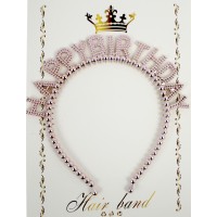 Обруч для волосся "Happy birthday" бусинки рожеве золото №15111(20)