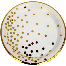 Тарілка паперова, d-230мм,велика біла золотий горох(10)