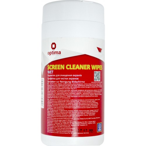Серветки вологі для очищення екранів "Optima" NEO(100шт) №E72620(15)