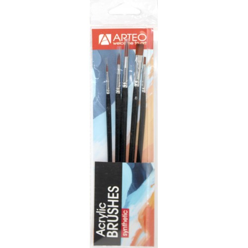 Набір пензлів худож. 5шт "Arteo" №187104 (синтетика кругла №1,3,4,плоска №4,8)