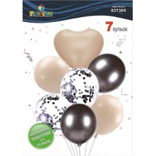 Набір кульок повітр. латексних 12"/30см "Серце,лате з чорним хромом" 7шт №837305/Pelican/