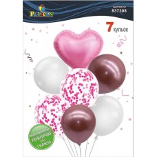 Набір кульок повітр. латексних 12"/30см "Серце,біло-синій з хромом" 7шт №837306/Pelican/