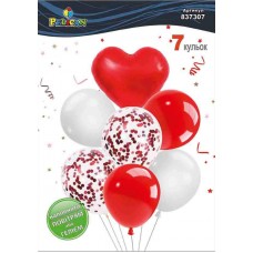 Набір кульок повітр. латексних 12"/30см "Серце,біло-червоний з хромом" 7шт №837307/Pelican