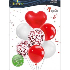 Набір кульок повітр. латексних 12"/30см "Серце,біло-рожевий з хромом" 7шт №837308/Pelican/