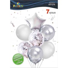 Набір кульок повітр. латексних 12"/30см "Зірка,срібно-білий з хромом" 7шт №837310/Pelican/