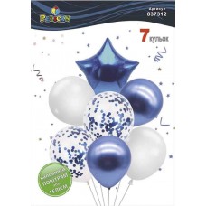 Набір кульок повітр. латексних 12"/30см "Зірка,біло-синій з хромом" 7шт №837312/Pelican/
