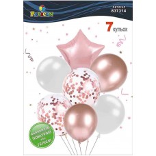 Набір кульок повітр. латексних 12"/30см "Зірка,біло-рожевий з хромом" 7шт №837314/Pelican/