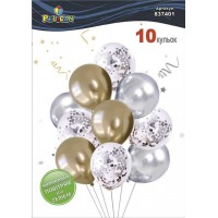 Набір кульок повітр. латексних 12"/30см "Бризки шампанського" 10шт хром №837401/Pelican/