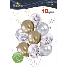 Набір кульок повітр. латексних 12"/30см "Бризки шампанського" 10шт хром №837401/Pelican/