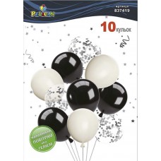 Набір кульок повітр. латексних 12"/30см "Чорно- біла класика" 10шт вінтаж №837419/Pelican/