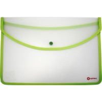 Папка-конверт "Optima" №O35259 А4 на кнопці салатовий кант, прозора(1)(30)